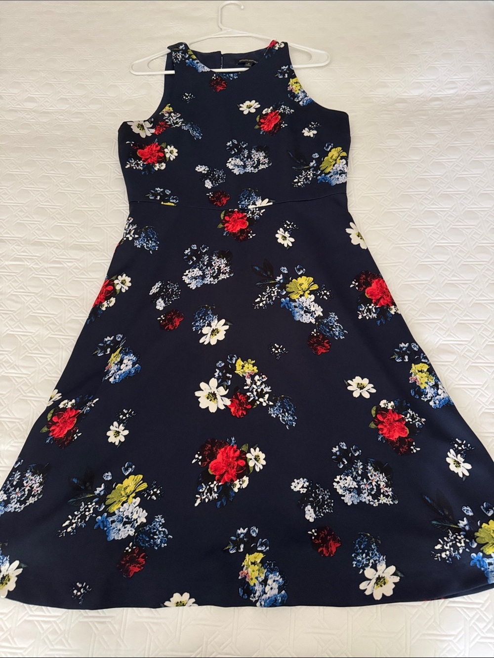 Banana Republic Navy Floral A-Line Dress with Red & Yellow Accents